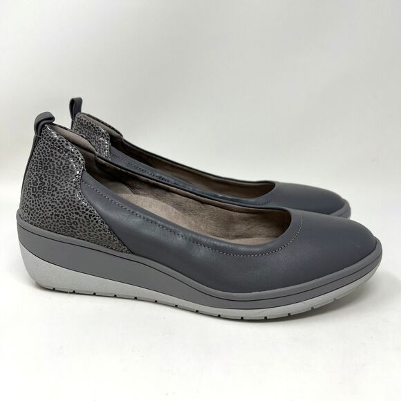 Vionic Jacey Comfort Shoes Gray Leather Slip On Low Wedge Heel Women’s Size 8 - Picture 3 of 12